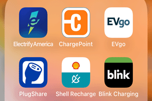 Screengrab showing various EV charging apps installed on a mobile phone