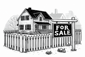 AI Generated line art of a home with a for sale sign in front of it.